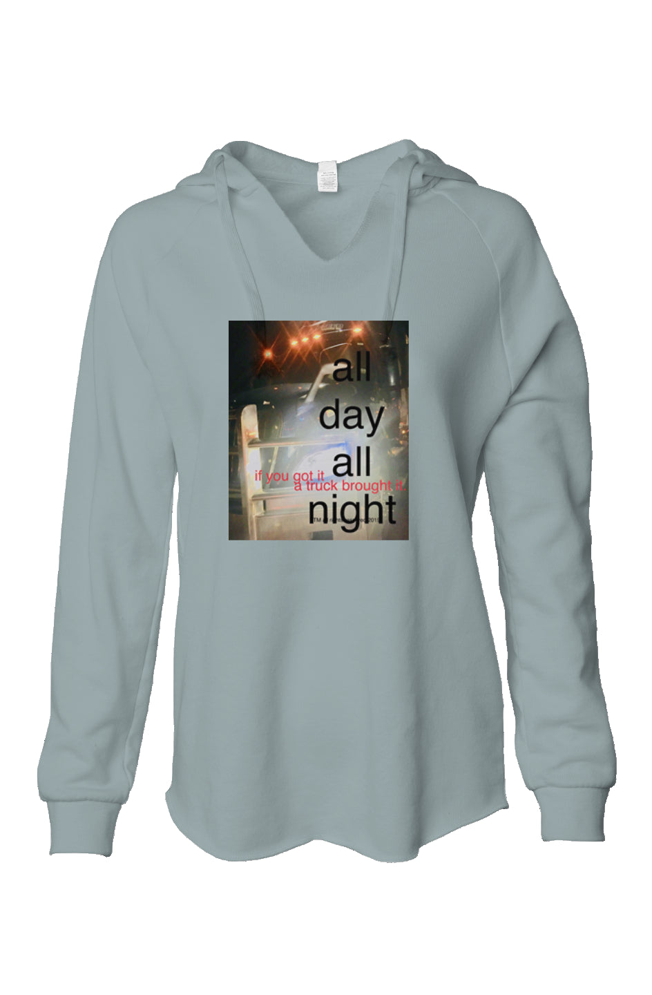 All Day All Night - Womens Lightweight  Wash Hooded Sweatshirt