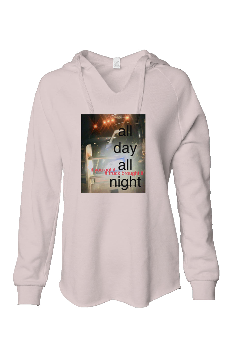 All Day All Night - Womens Lightweight  Wash Hooded Sweatshirt