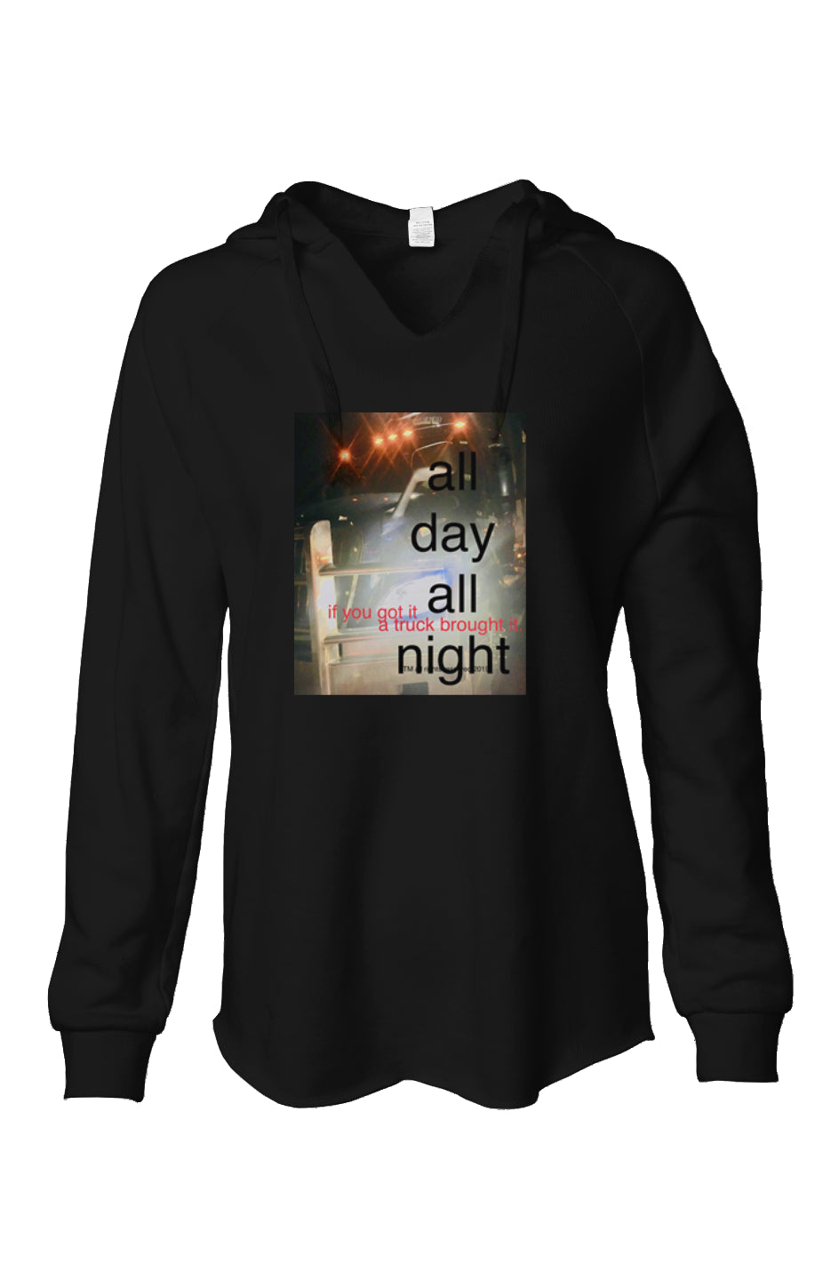 All Day All Night - Womens Lightweight  Wash Hooded Sweatshirt
